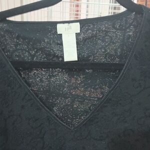 J. Jill Elegant Black V-Neck Lace Blouse